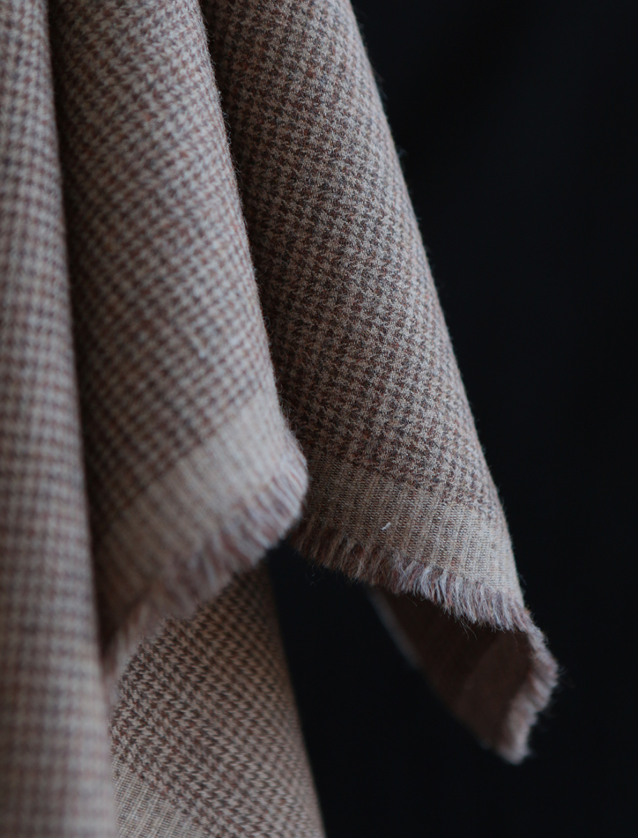 Coco - Coton gratté doux tissage mini pied de poule (pied de puce) Marron