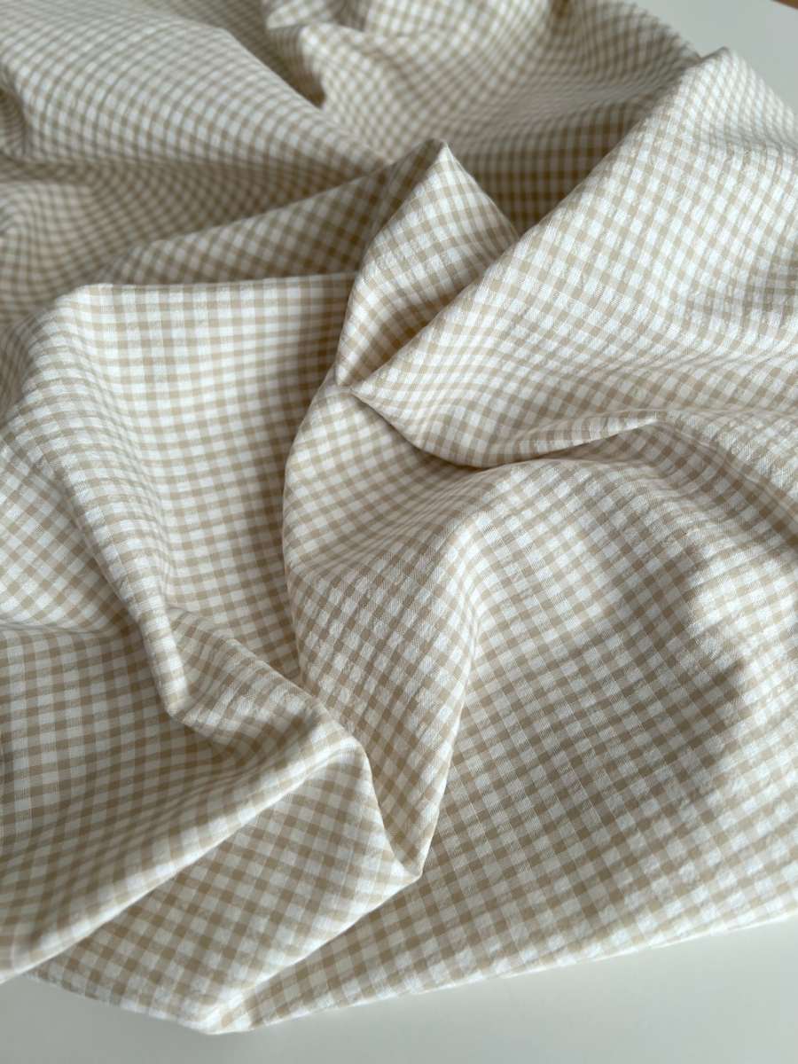 Seersucker / Coton gaufré vichy mini 3mm biscuit / blanc Batikou - 5