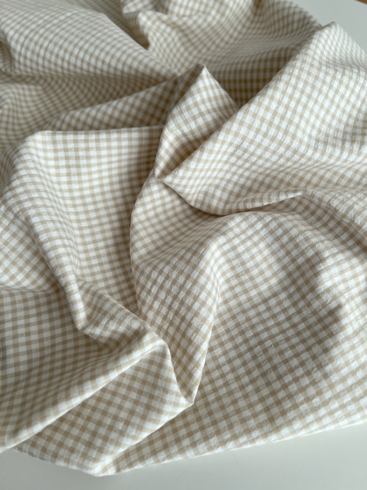 Seersucker / Coton gaufré vichy mini 3mm biscuit / blanc Batikou - 5