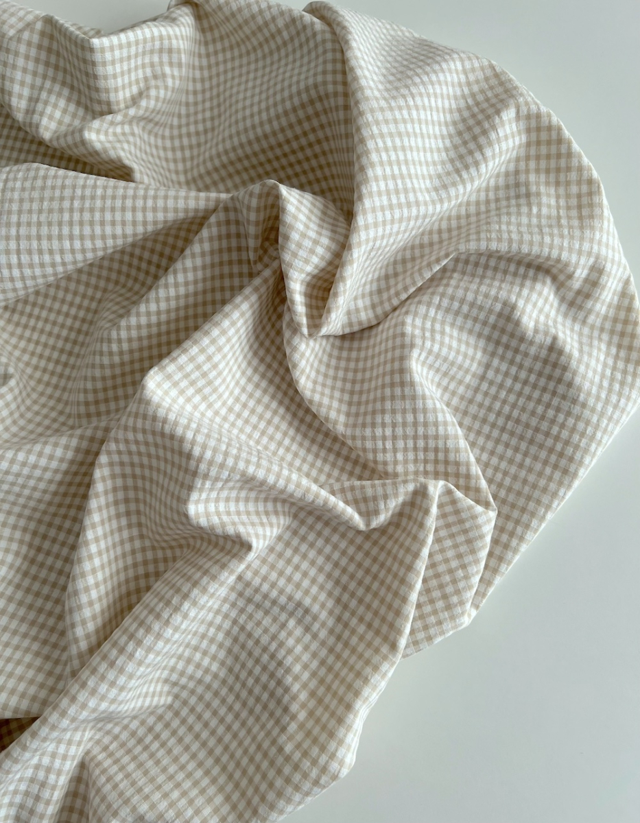 Seersucker / Coton gaufré vichy mini 3mm biscuit / blanc Batikou - 6