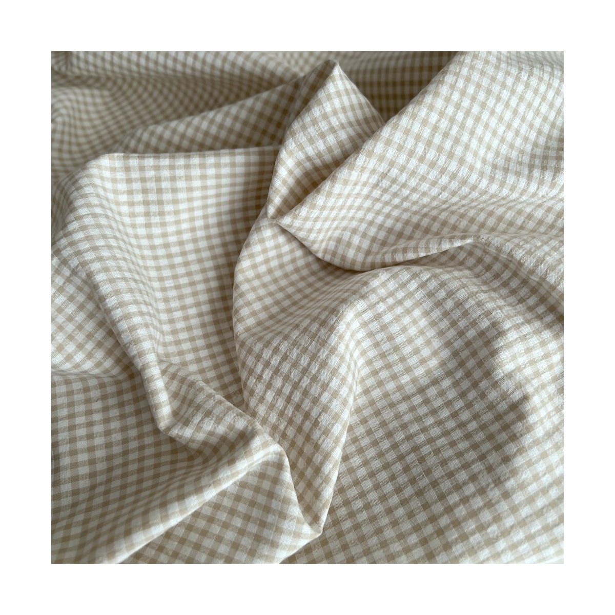 Seersucker / Coton gaufré vichy mini 3mm biscuit / blanc Batikou - 1