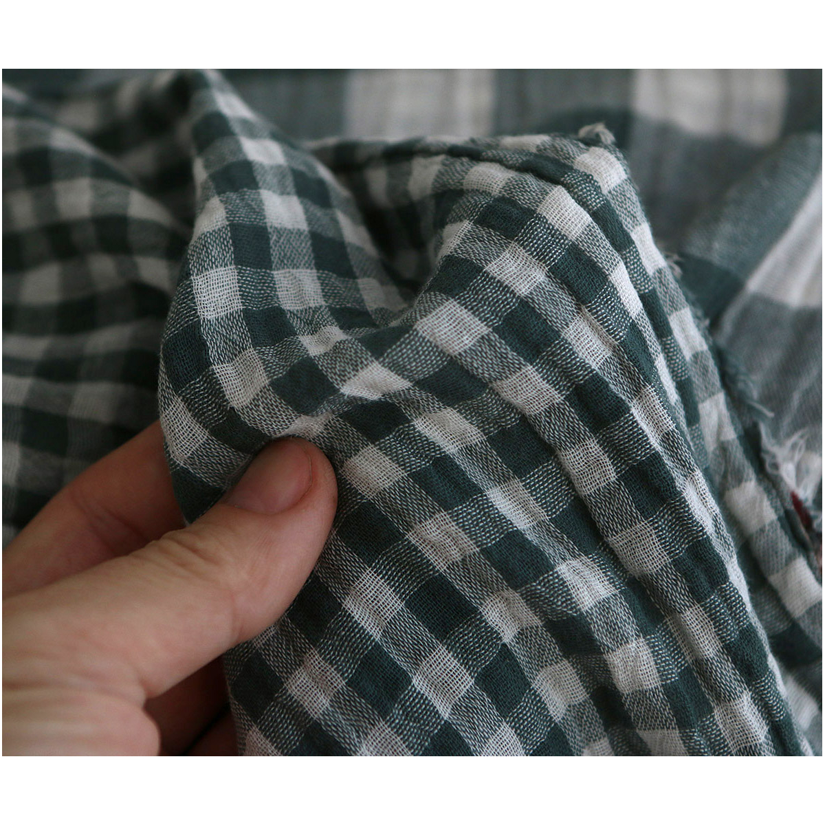 Double gaze de coton vichy réversible blanc / vert sapin