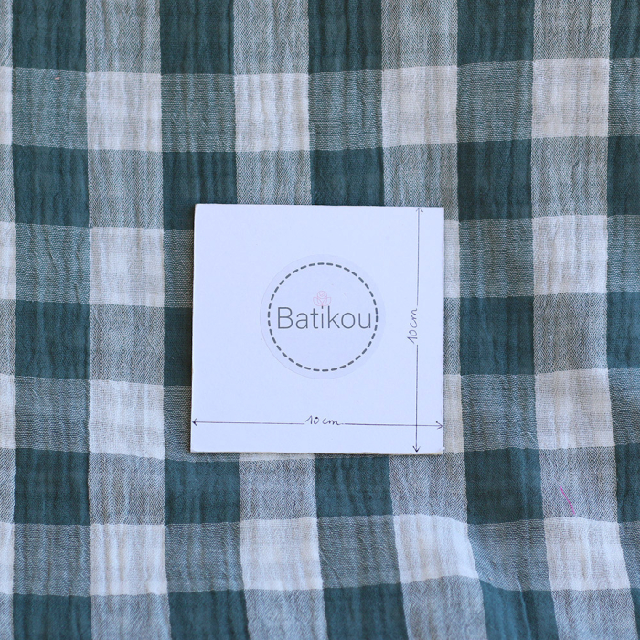 Double gaze de coton vichy réversible blanc / vert sapin