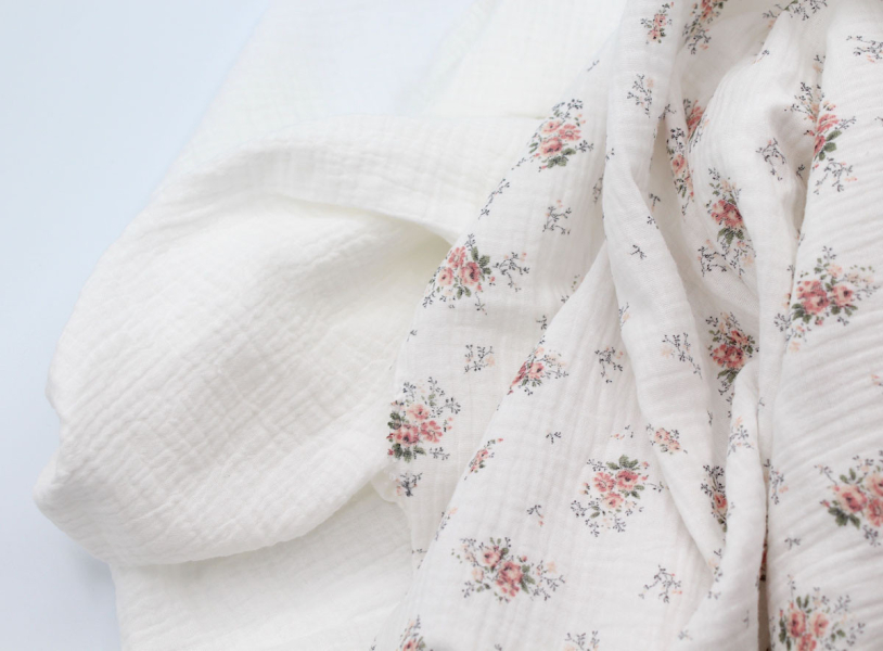 Double gaze de coton BIO unie blanc cassé Tissus issus de l'agriculture biologique  - 1 2