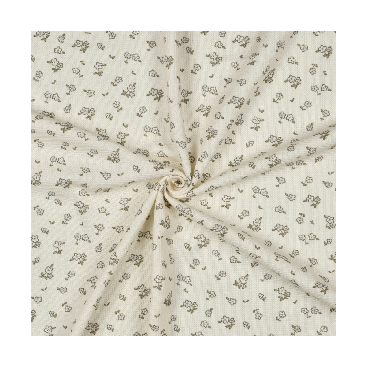 Jersey coton côtes fines à motif petit fleuri fond écru