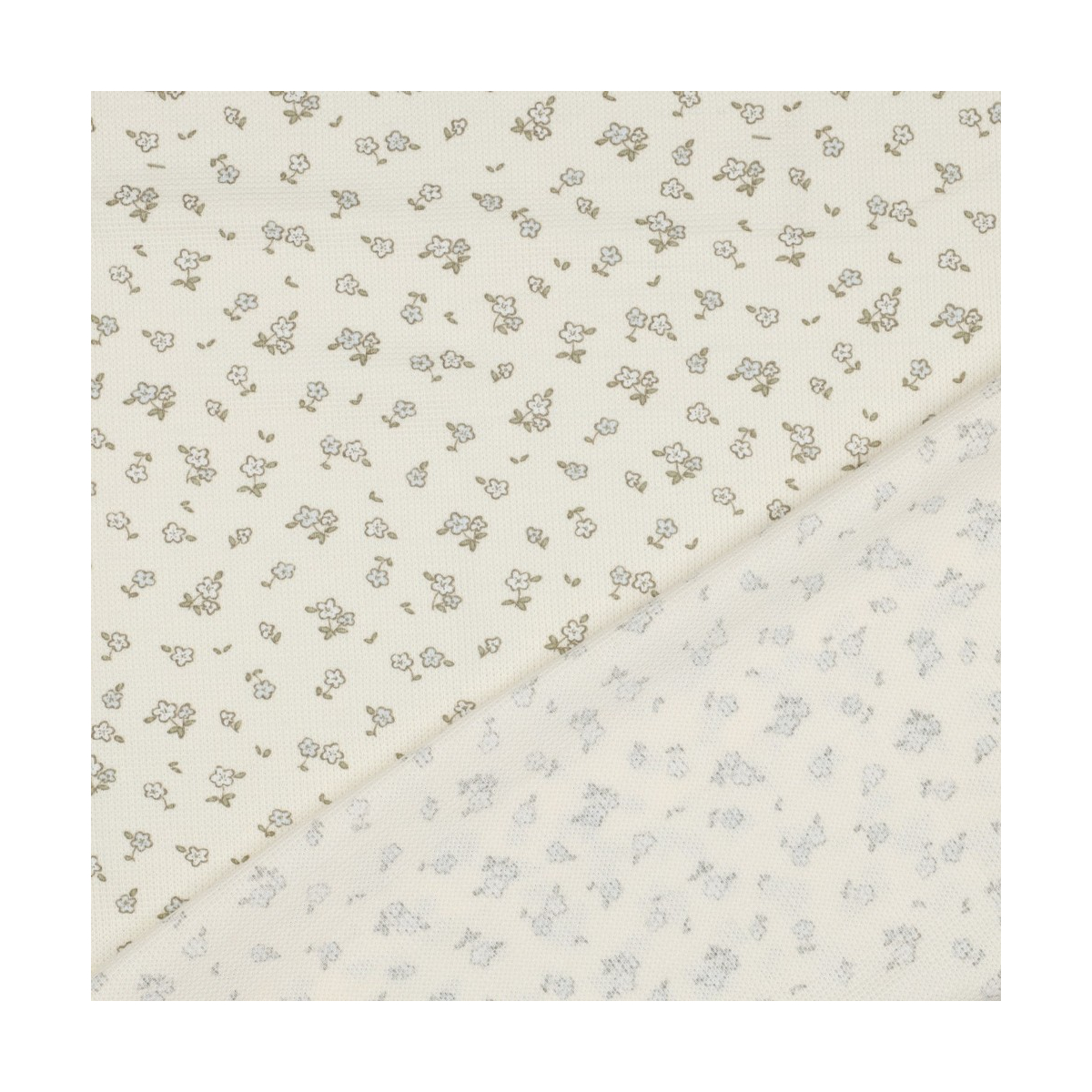 Jersey coton côtes fines à motif petit fleuri fond écru