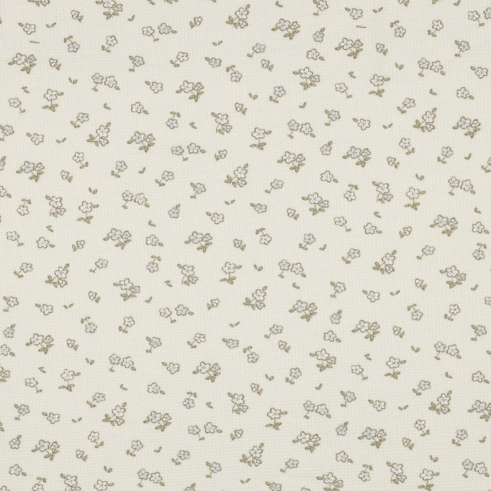 Jersey coton côtes fines à motif petit fleuri fond écru