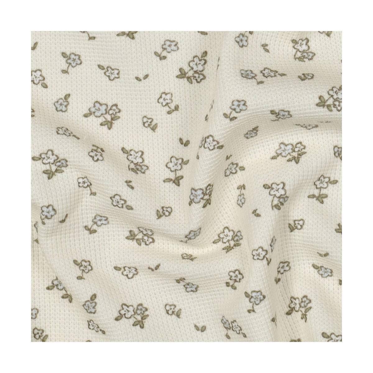 Jersey coton côtes fines à motif petit fleuri fond écru