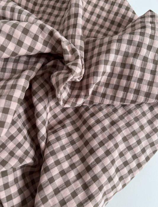 Seersucker / Coton gaufré vichy kaki / nude Batikou - 3