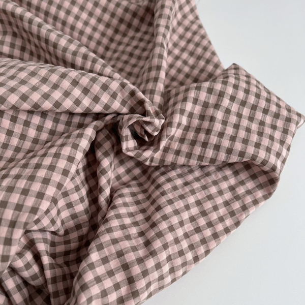 Seersucker / Coton gaufré vichy kaki / nude Batikou - 1