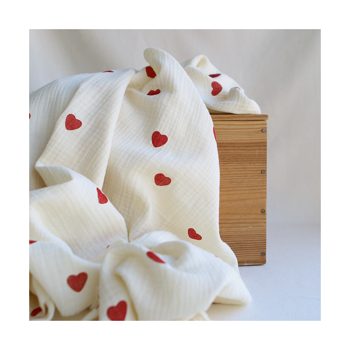 copy of Manou - Double gaze de coton BIO exclusif écru à motif coeurs