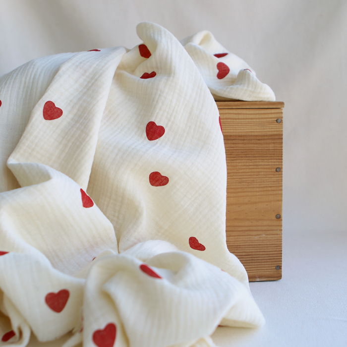 copy of Manou - Double gaze de coton BIO exclusif écru à motif coeurs