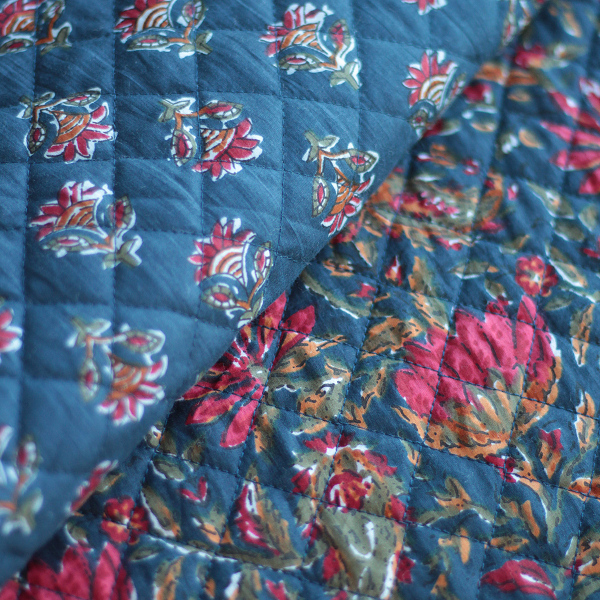 Tissu indien matelassé double face coton hand block largeur 100cm Batikou - 1 2