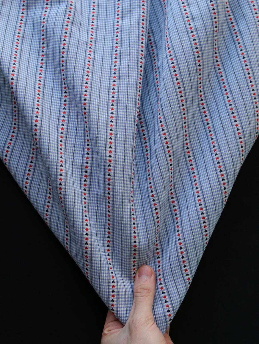 Amore - Tissu coton vichy jacquard avec rayures et petits coeurs