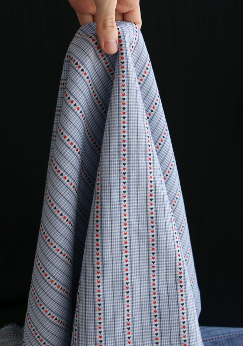 Amore - Tissu coton vichy jacquard avec rayures et petits coeurs