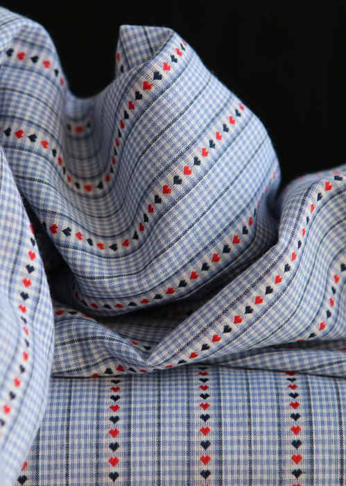 Amore - Tissu coton vichy jacquard avec rayures et petits coeurs