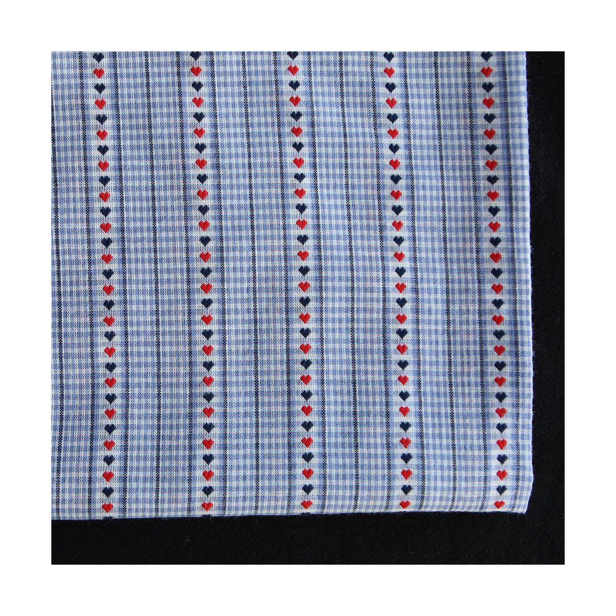 Amore - Tissu coton vichy jacquard avec rayures et petits coeurs