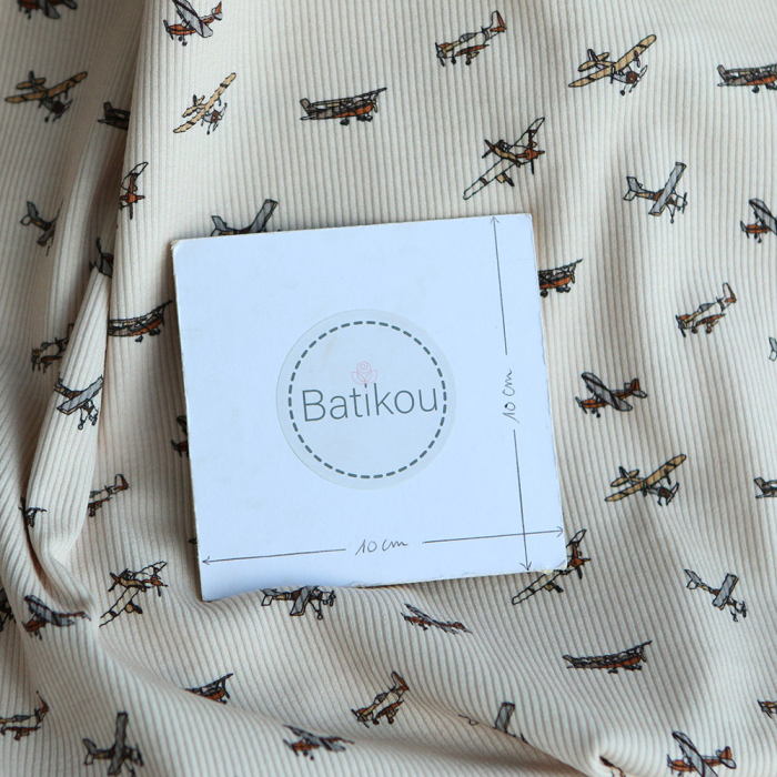 Jersey coton côtes fines à motif aviateur