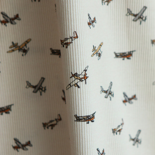 Jersey coton côtes fines à motif aviateur