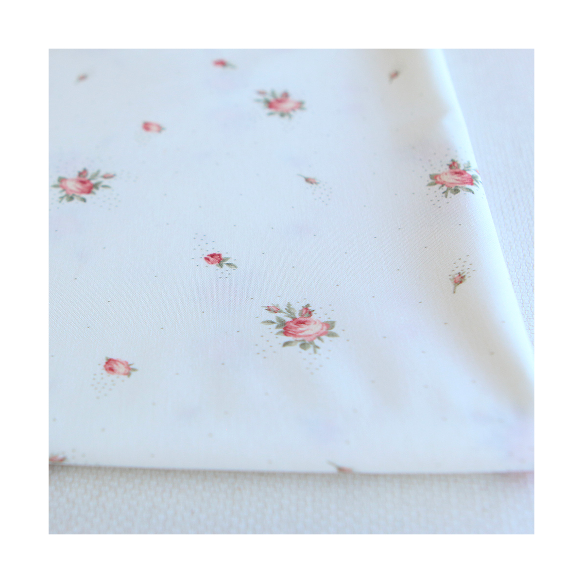 Christine - Popeline douce coton BIO organique fond blanc exclusif vert et rose