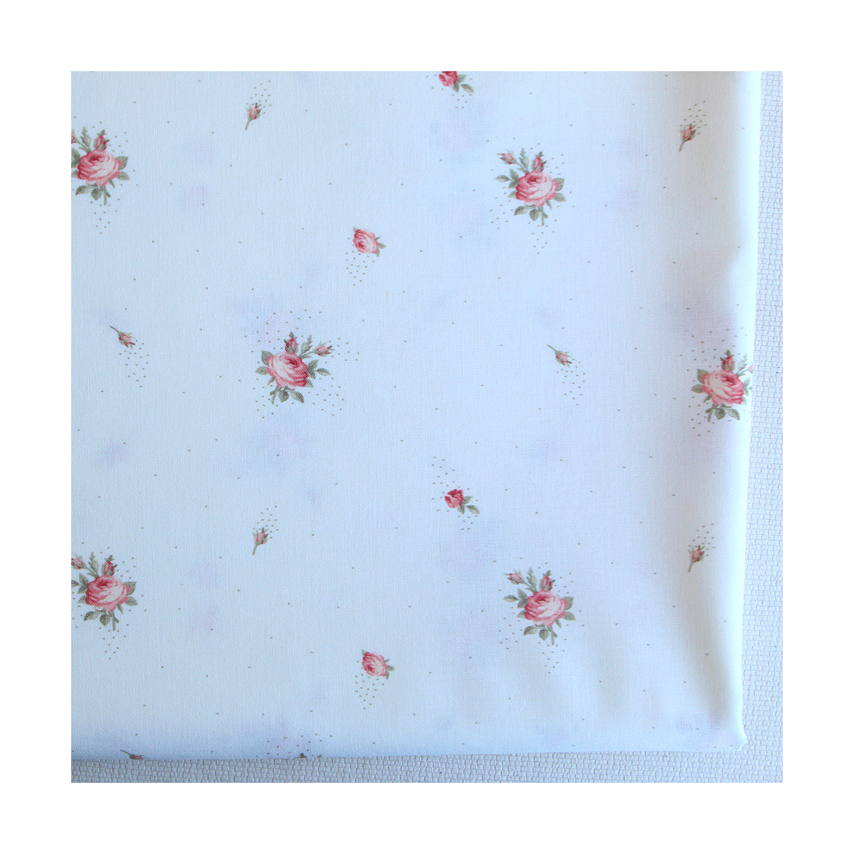 Christine - Popeline douce coton BIO organique fond blanc exclusif vert et rose