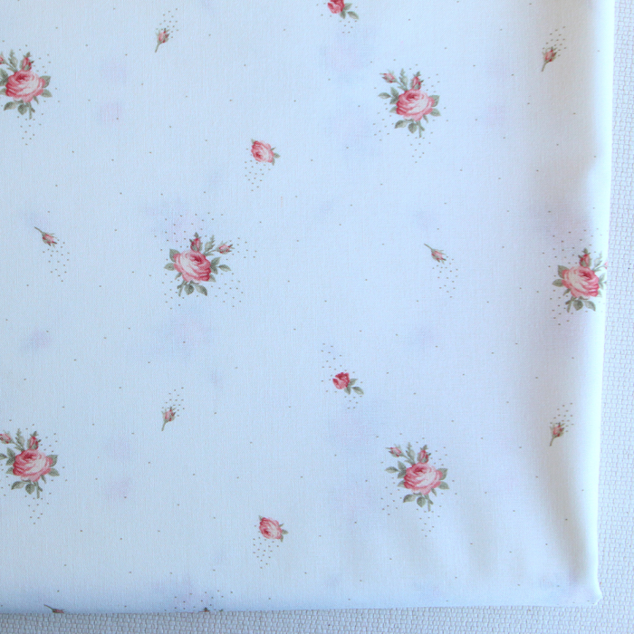 Christine - Popeline douce coton BIO organique fond blanc exclusif vert et rose