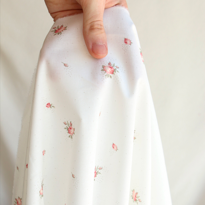 Christine - Popeline douce coton BIO organique fond blanc exclusif vert et rose