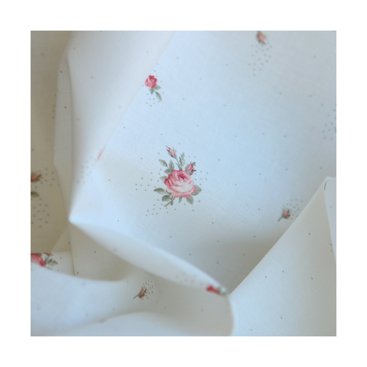 Christine - Popeline douce coton BIO organique fond blanc exclusif vert et rose