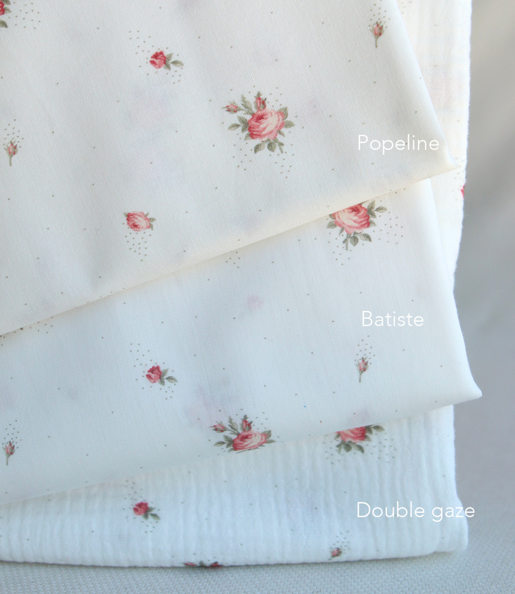 Christine - Popeline douce coton BIO organique fond blanc exclusif vert et rose