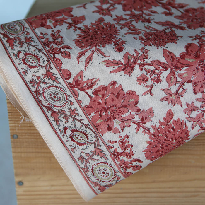 Anjali - Tissu indien coton hand block traditionnel touches de doré