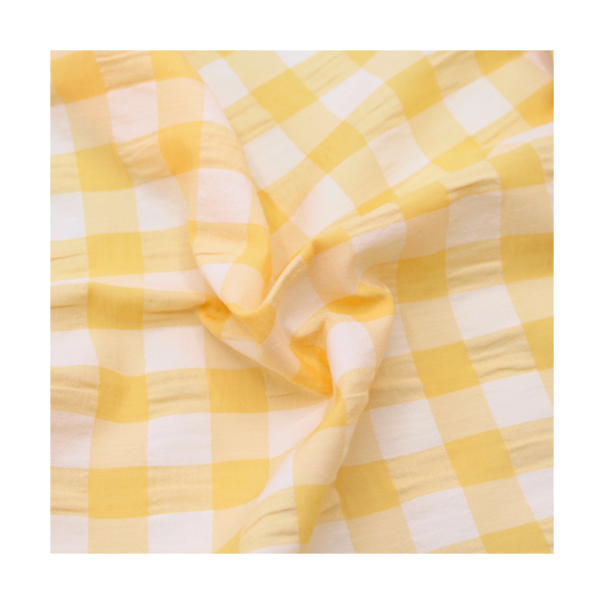 Seersucker / Coton gaufré vichy jaune