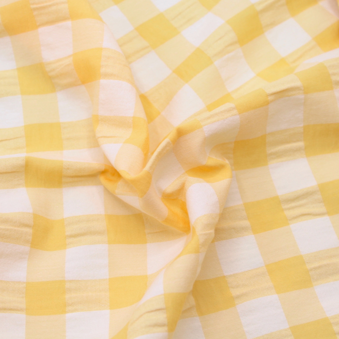 Seersucker / Coton gaufré vichy jaune