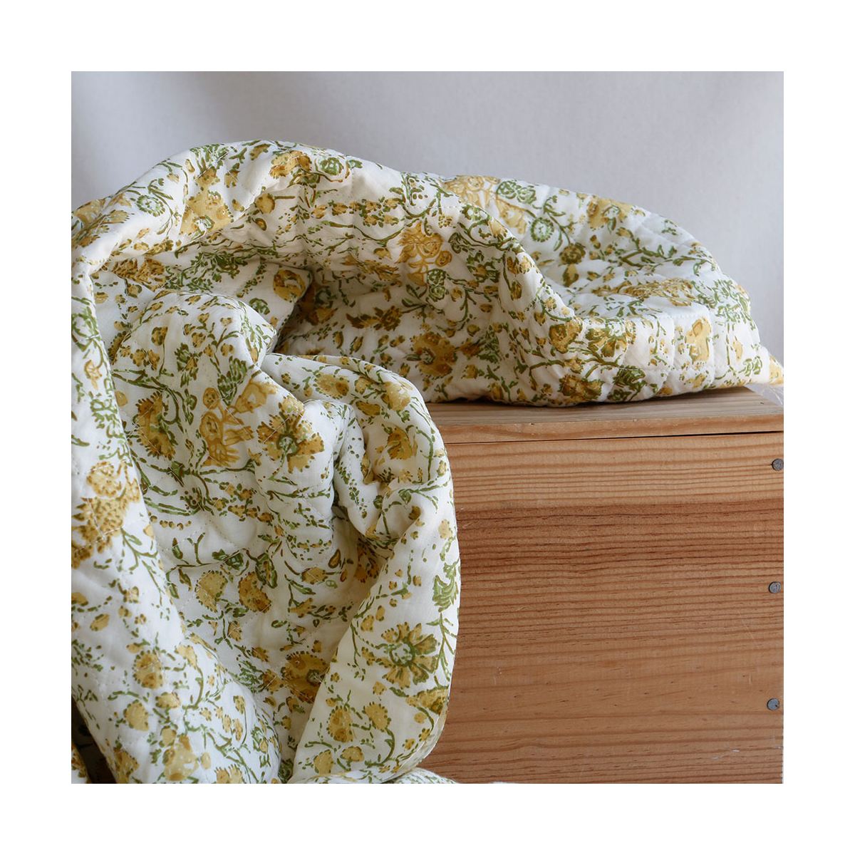 Karishma jaune - Tissu indien matelassé double face coton hand block largeur 100cm