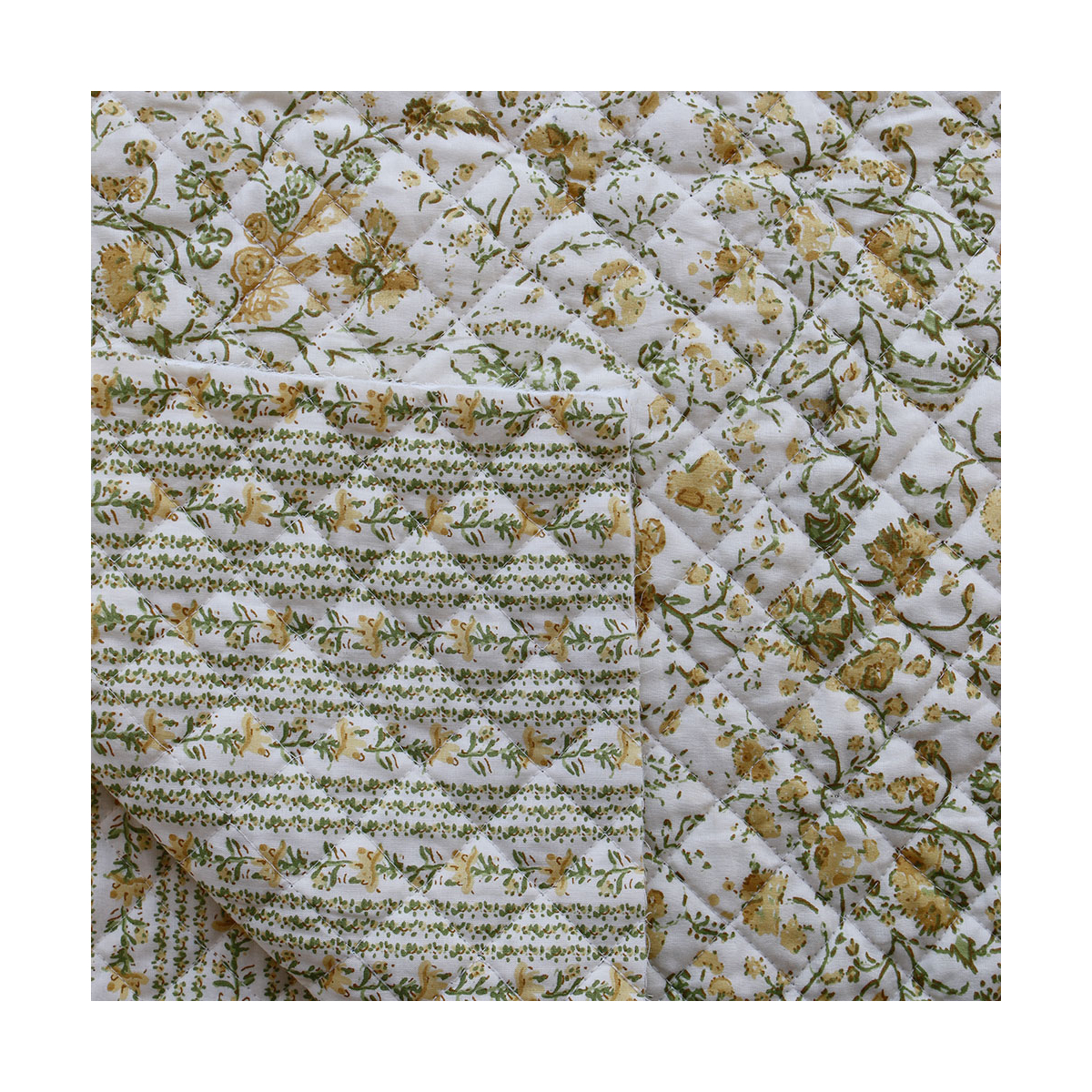 Karishma jaune - Tissu indien matelassé double face coton hand block largeur 100cm