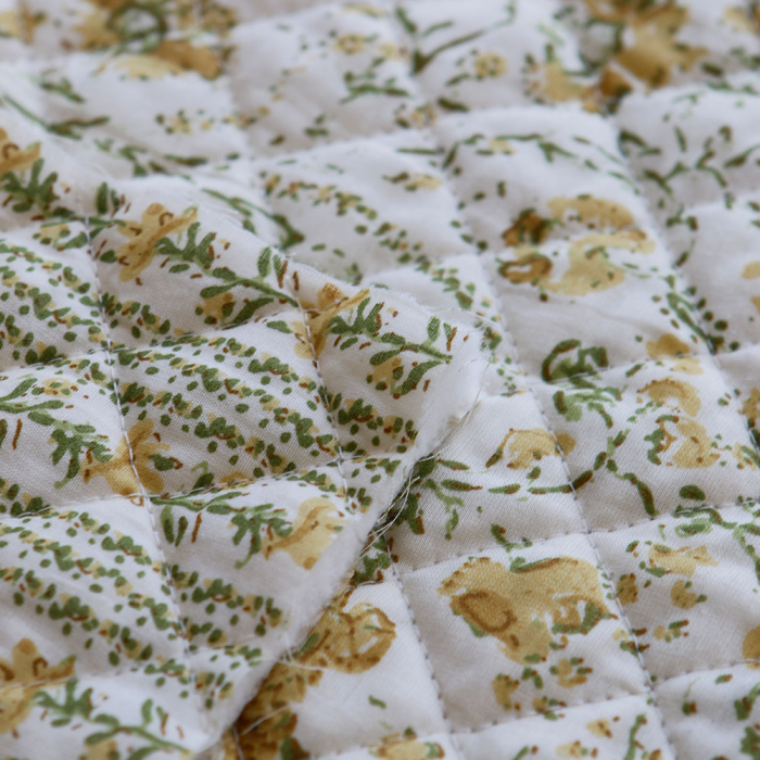 Karishma jaune - Tissu indien matelassé double face coton hand block largeur 100cm