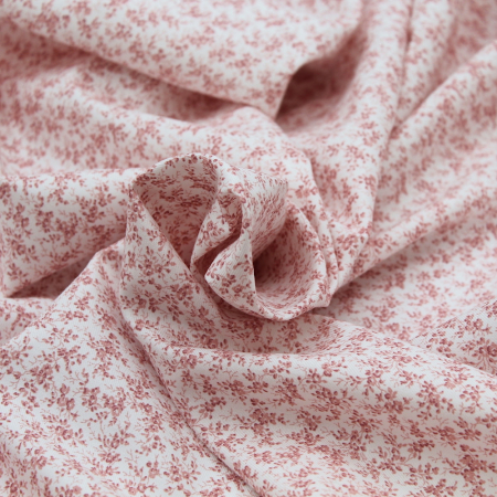 Tissu twill de coton organique imprimé fleuri rose boudoir