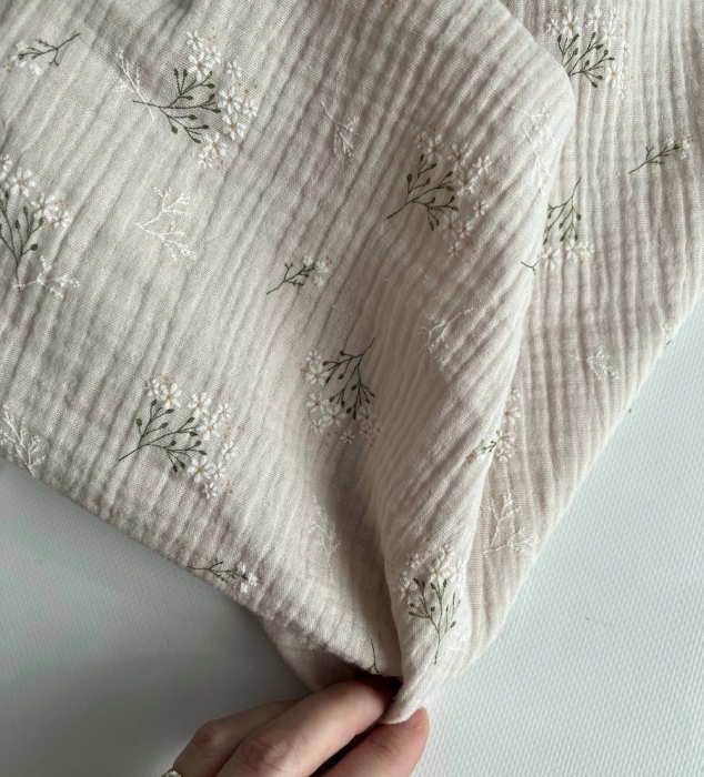 Camomille - Double gaze de coton BIO crème motif exclusif