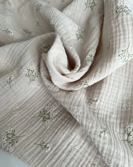 Camomille - Double gaze de coton BIO crème motif exclusif