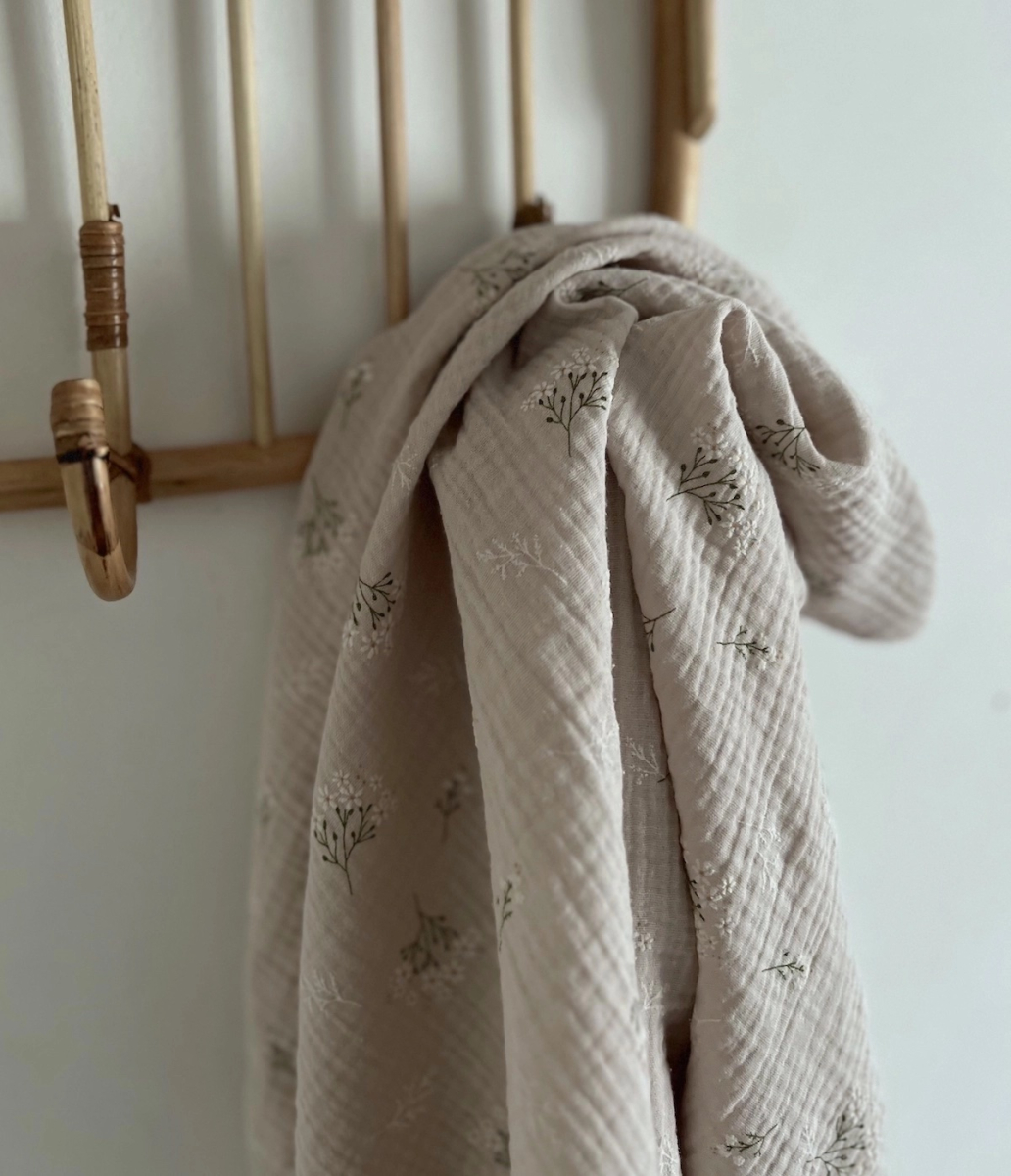 Camomille - Double gaze de coton BIO crème motif exclusif