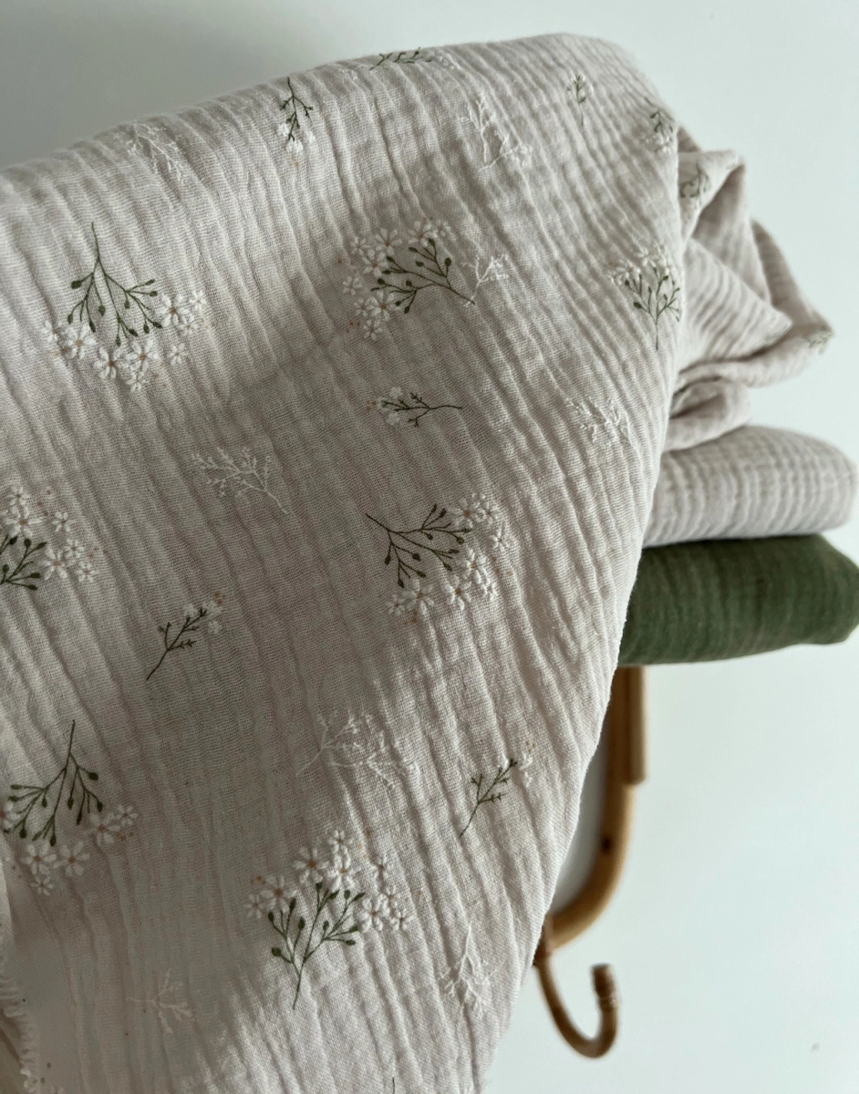 Camomille - Double gaze de coton BIO crème motif exclusif