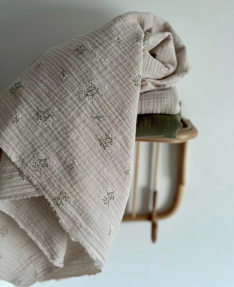 Camomille - Double gaze de coton BIO crème motif exclusif