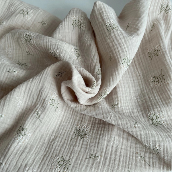 Camomille - Double gaze de coton BIO crème motif exclusif