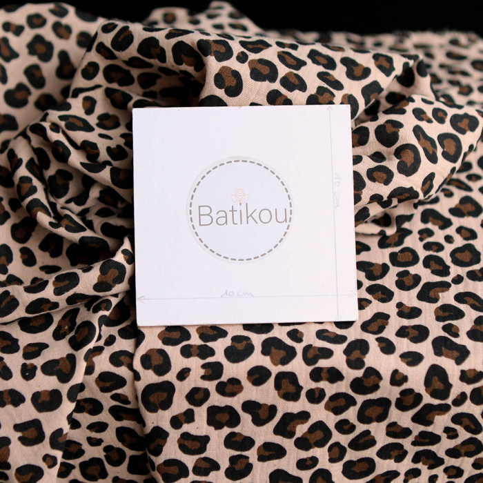 Lea - Double gaze coton BIO motif exclusif Graou fond nude