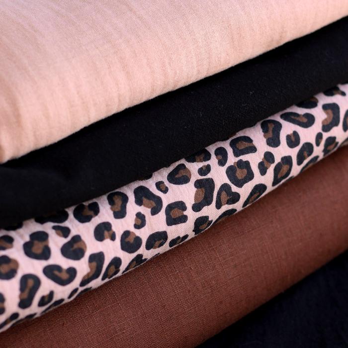 Lea - Double gaze coton BIO motif exclusif Graou fond nude