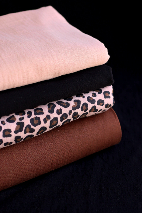 Lea - Double gaze coton BIO motif exclusif Graou fond nude