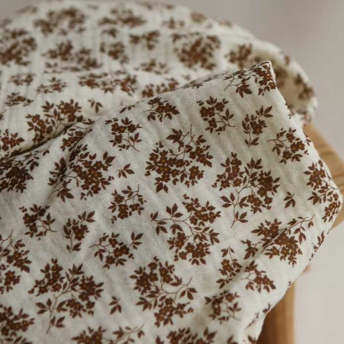 Soumeya - Double gaze coton BIO motif exclusif fond écru chocolat