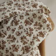 Soumeya - Double gaze coton BIO motif exclusif fond écru chocolat