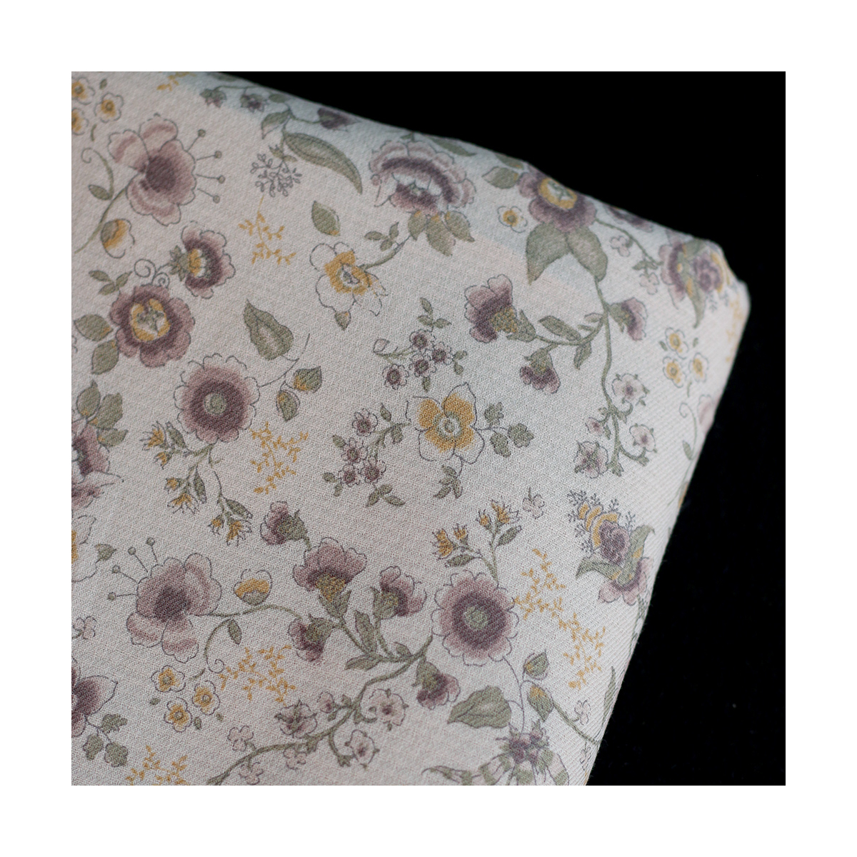 April - Tissu coton piqué léger texturé fleuri kaki