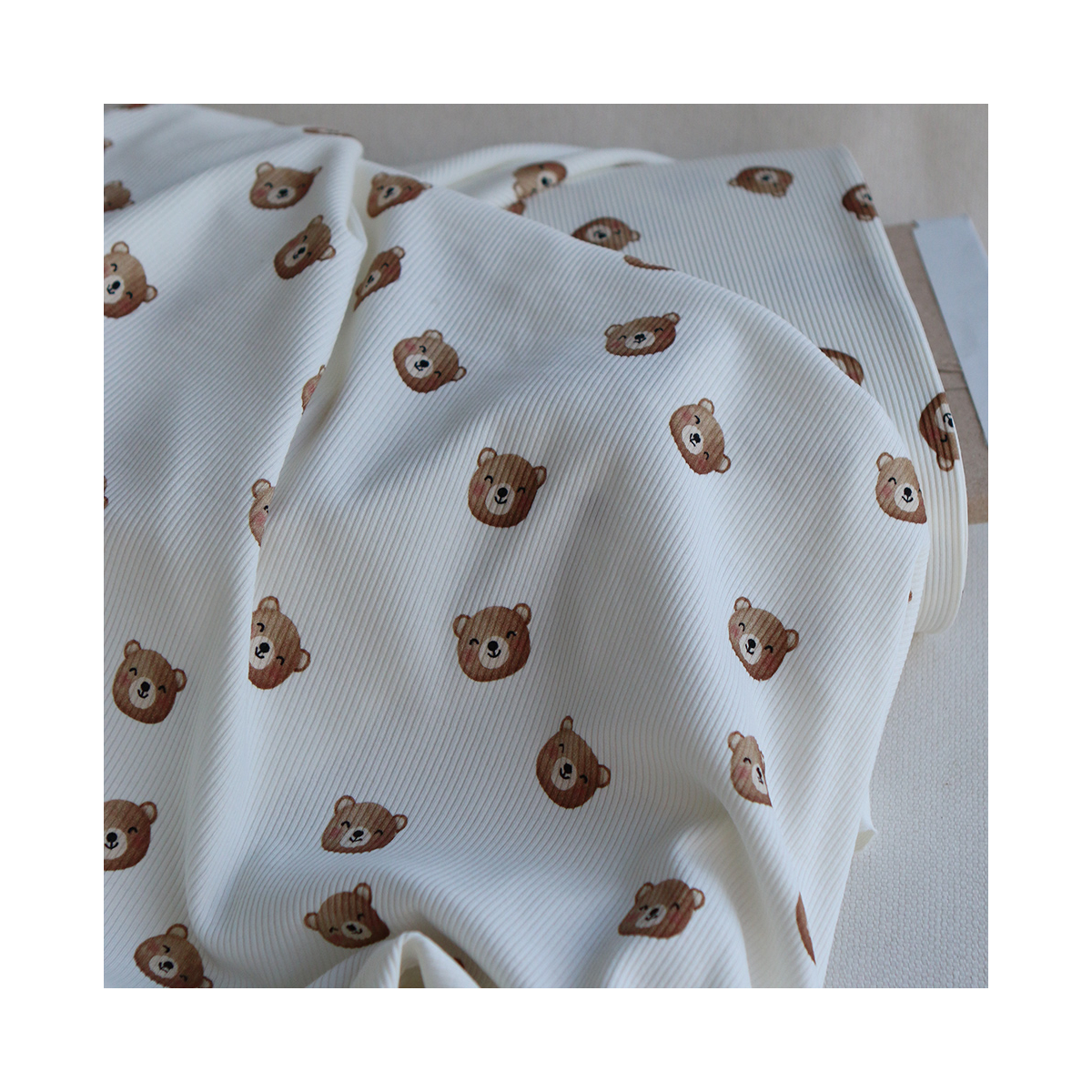 Jersey coton côtes fines à motifs oursons