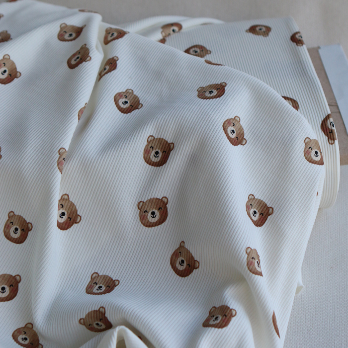 Jersey coton côtes fines à motifs oursons